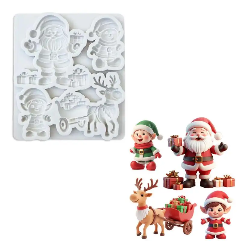Reindeer Santa Claus Sleigh Elf Christmas Silicone Sugarcraft Mold Cupcake Baking Mould Fondant Cake Decorating Tools