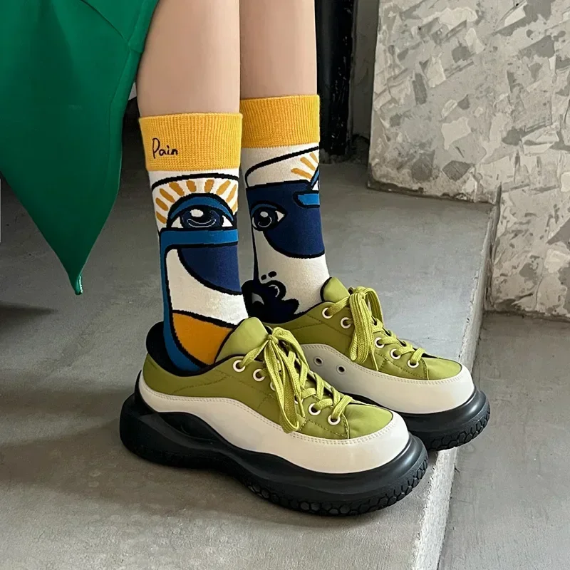 10Pcs/lot Trend Women Socks Graffiti Cotton Socks Streets Sports Sock Female Embroidery Funny Hip Hop Couple Socks