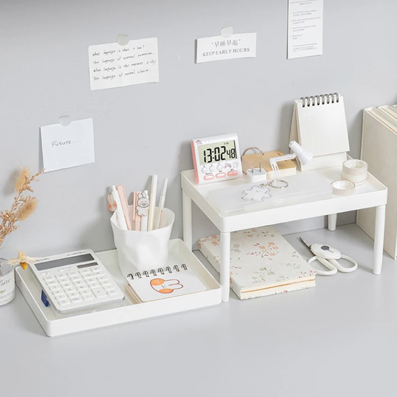 Multifunctionele Planken Dubbellaags Opslagplank Desktop Opbergrek Plastic Bureauplanken Cosmetische Diversen Organizer Opslag