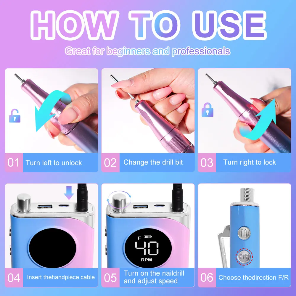 40000 rpm electric nail drill professional nail machine nail polisher set nail drill portable home nail salon tool 4