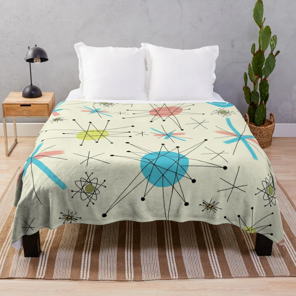 

1950's Atomic Starburst Throw Blanket Polar Fluffy Softs Sofa Quilt Decorative Throw Single Blankets