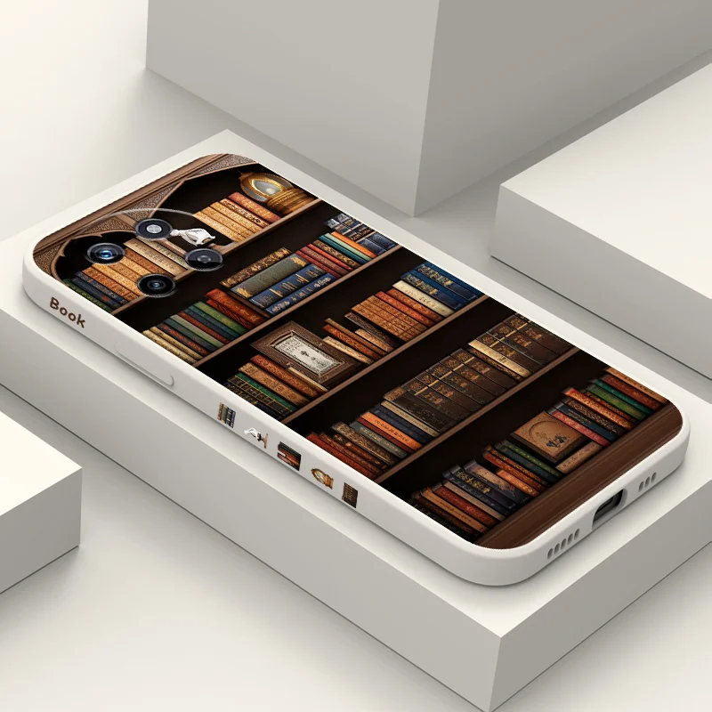 Vintage Bookshelf Design Liquid Silicone Phone Case