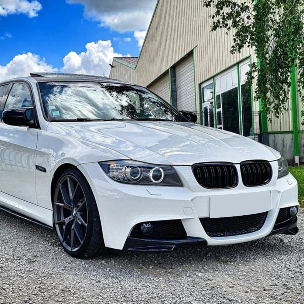 A61E-Glossy Black Front Bumper Lip Corner Cover Trim Lower Protector Splitter Spoiler for-BMW E90 320I 330I M-Tech LCI 09-12
