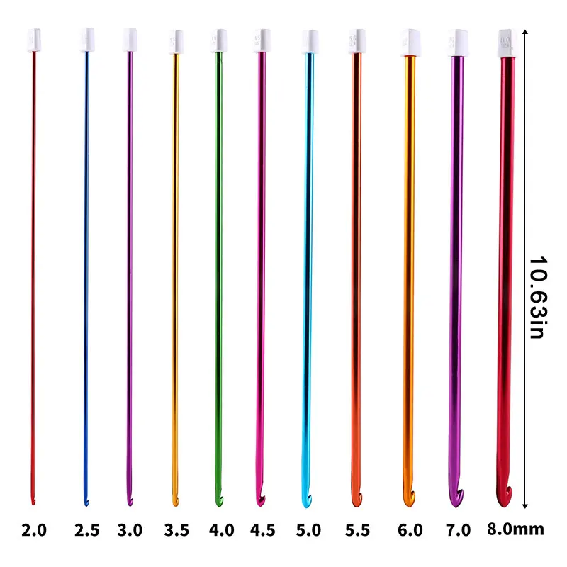 Hot 11Pcs Tunisian/Afghan Crochet Hook Knit Needles Multicolour Aluminum Crochet Hook Sets Sewing DIY Tools Kit 2.0-8.0MM