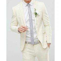 Light Yellow Slim Fit Wedding Men Suits Single Breasted Notch Lapel Outfits Set Luxury 2 Piece Jacket Pants Male Clothing Blazer