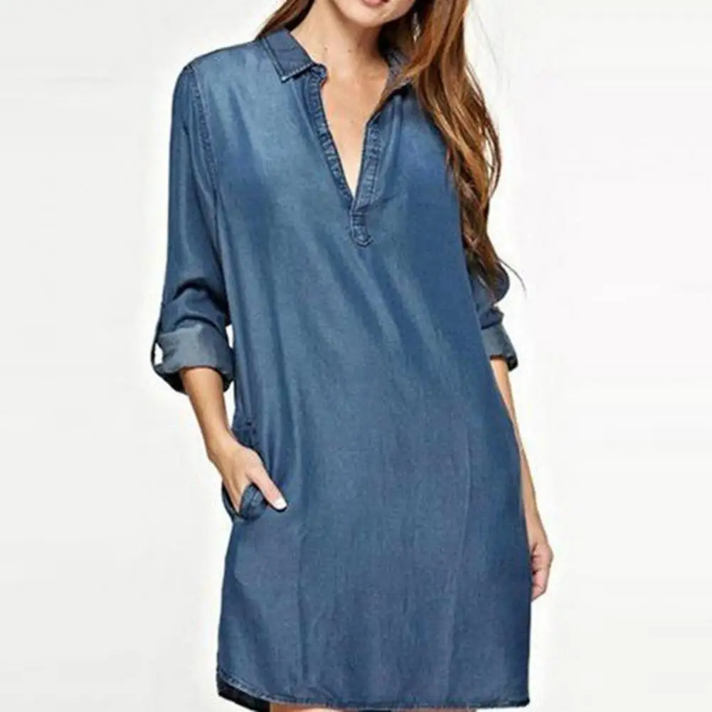 

Chic Lady Midi Dress Soft Women Summer Dress Loose Plus Size Lapel Ladies Spring Dress Dress-up