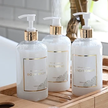 Set di Dispenser per doccia da bagno 3 pezzi pompa ricaricabile Shampoo trasparente balsamo Dispenser per il lavaggio del corpo bottiglia di sapone da bagno 1