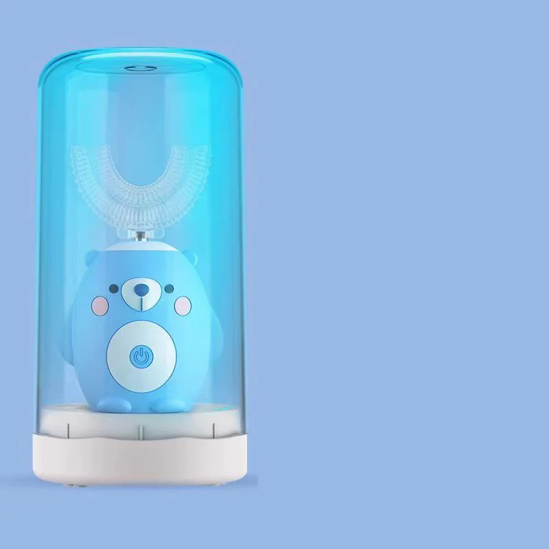 thumbnail image 1 of Cepillo de dientes eléctrico sónico de 360 grados para niños, recargable, inteligente, en forma de U, de silicona, con vaso de desinfección para niños, 1 of 5