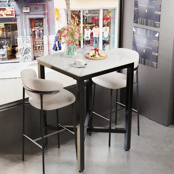 Tavolo da pub quadrato industriale alto 41,4 pollici |   Tavolo da pranzo con piano in pietra sinterizzata |   Mobili moderni per la casa/bar/ufficio 1