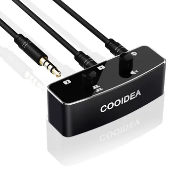 Cooidea 스테레오 오디오 스위처, 음소거 단추-1 In 2 Out 또는 2 In 1 Out, 2/3/4-Pole (TS TRRS) 호환, 3.5mm