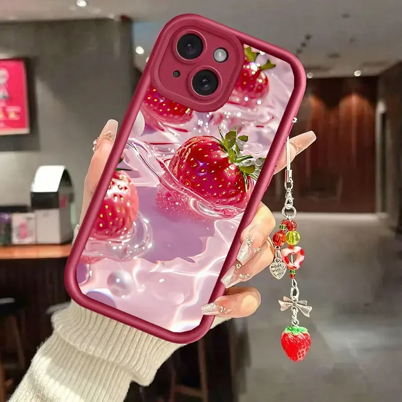 Charming Strawberry Flower & Chain Silicone Case Cover
