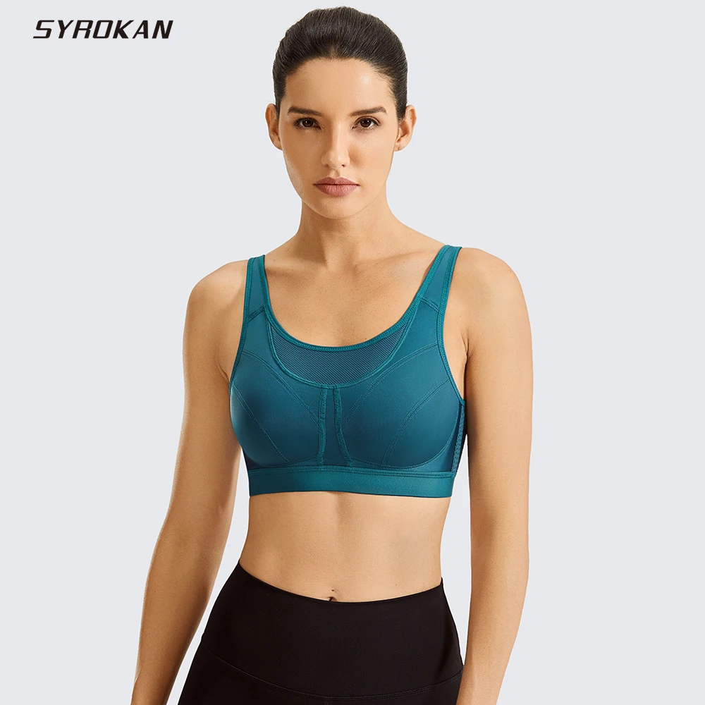 SYROKAN Women High Impact Support Plus Size Wirefree Bounce Control Gym Workout reggiseno sportivo Solid Female Underwear reggiseni Fitness