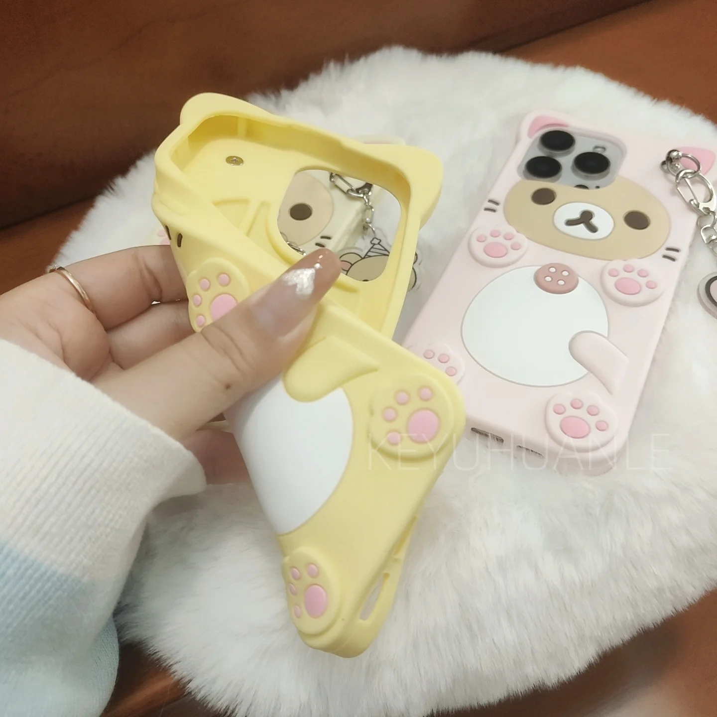 Adorable Rilakkuma 3D Cartoon Phone Case with Key Chain Pendant
