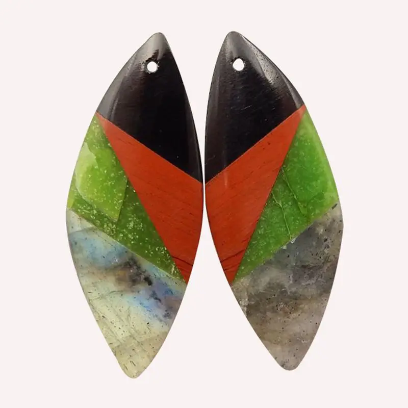 Semiprecious Natural Stone Obsidian Red River Jasper Serpentine Labradorite Earring Bead Accessories For Women 41x16x5mm 10g