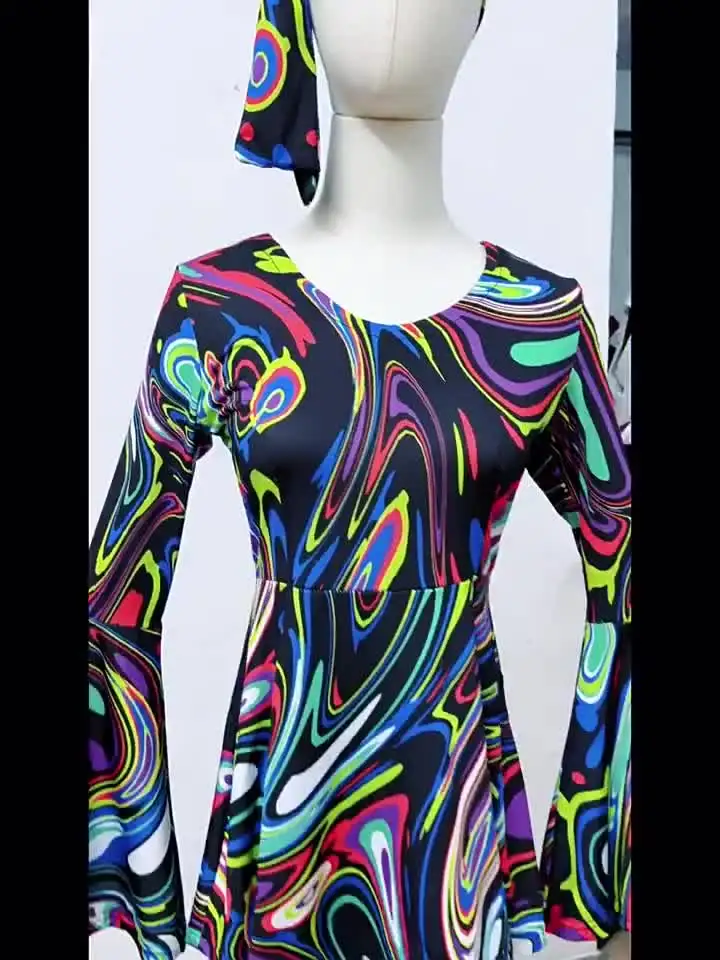 70's Disco Costume for Women 3pcs 80s Hippie Cosplay Printed Clothing  Headband Set Female Halloween Party Retro Disco Dress Up - AliExpress  200000532