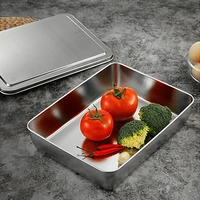Thicken Stainless Steel Serving Tray with Lid Rectangle Metal Food Storage Plates Dish Cake Buffet Organizer Kitchen Container 2
