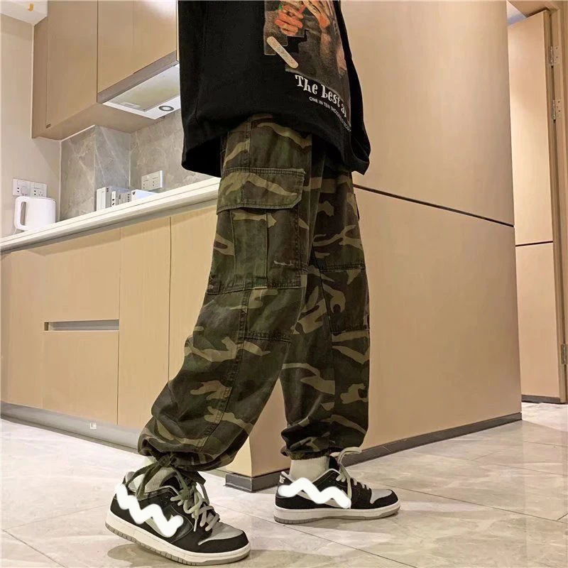 black casual pants Men's Cargo Pants Camouflage Drawstring Army Pants Loose Skinny Sweatpants Jogging Jogger Men Straight Cropped Pants For Men casual work pants