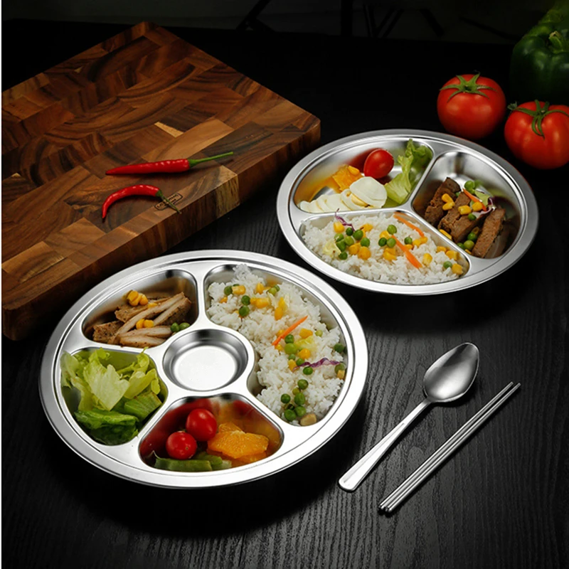 Dining dish Stainless Steel Round Serving Tray Divided Food Dinner Plates Canteen Lunch Dishes Container Home Dinnerware