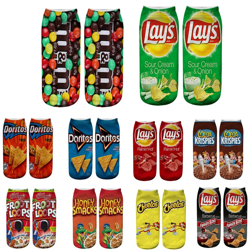 

Funny Cute Foods Potato Chips Fries Pattern Cartoon 3D Printed Low Ankle Short Cotton Socks For Women Men Summer Spring Dropship