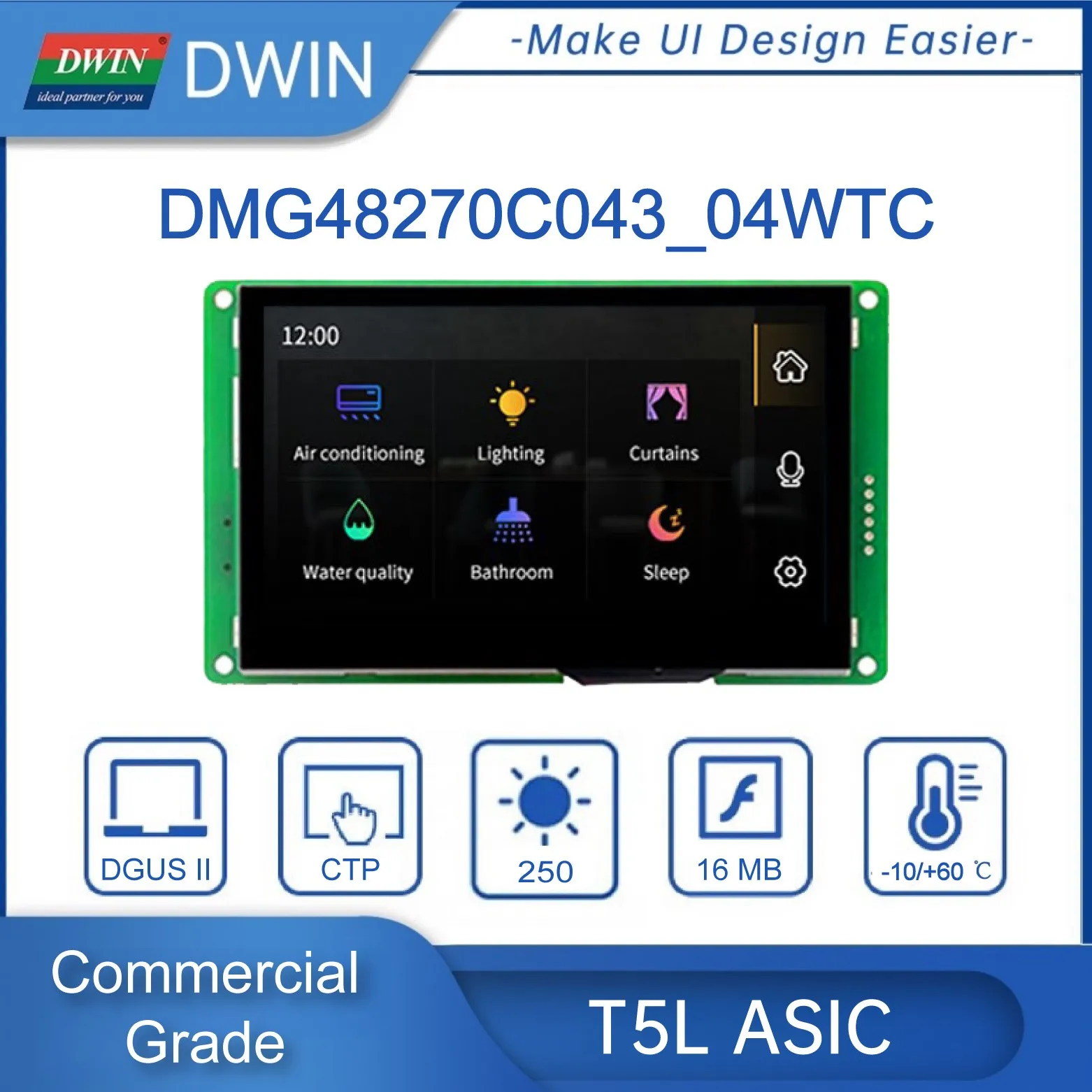 DWIN 4.3인치 480*272 TFT LCD 디스플레이 아두이노 나노 TN 스크린 터치 패널 스마트 UART LCM 모니터 DMG48270C043_04W