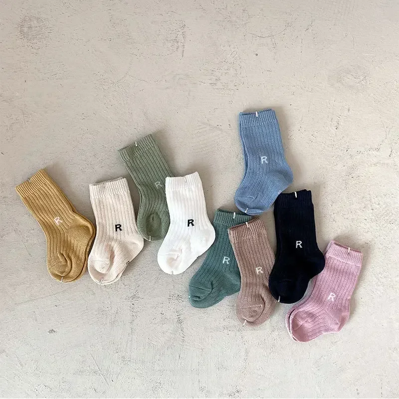 1 Pair Baby Socks Korean Style Solid Color Letter R Short Ankle Sock for Toddler Boy Girl Spring Summer Cotton Sock for Kids baby socks children socks ankle socks