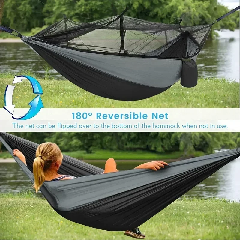 Camping Hammock with Net Lightweight Portable Double Parachute Hammocks High Capacity & Tear Resistance for Backyard Hiking camping hammock