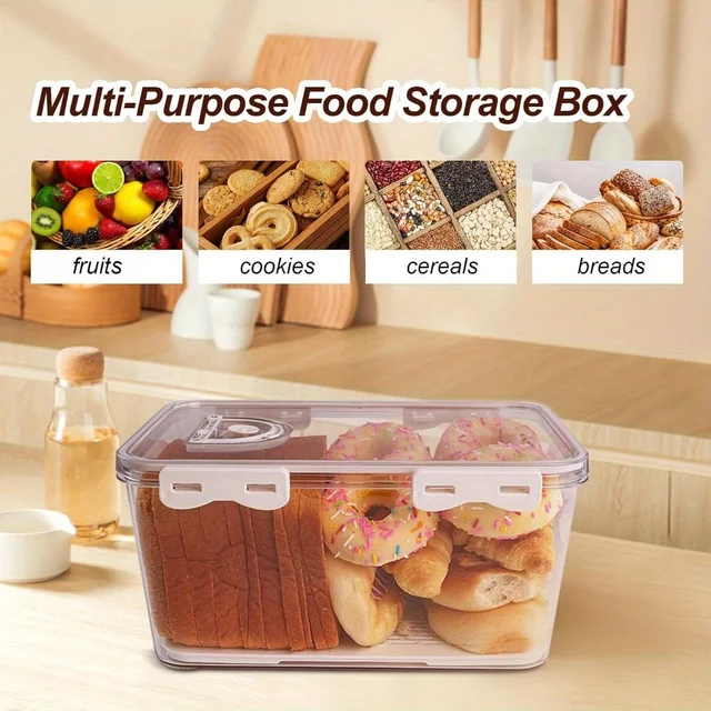 1Pcs Bread Box 3 Size Rectangular Bread Storage Boxes with Time Recording Clear Loaf Bread Container Airtight Bread Keeper Box 6