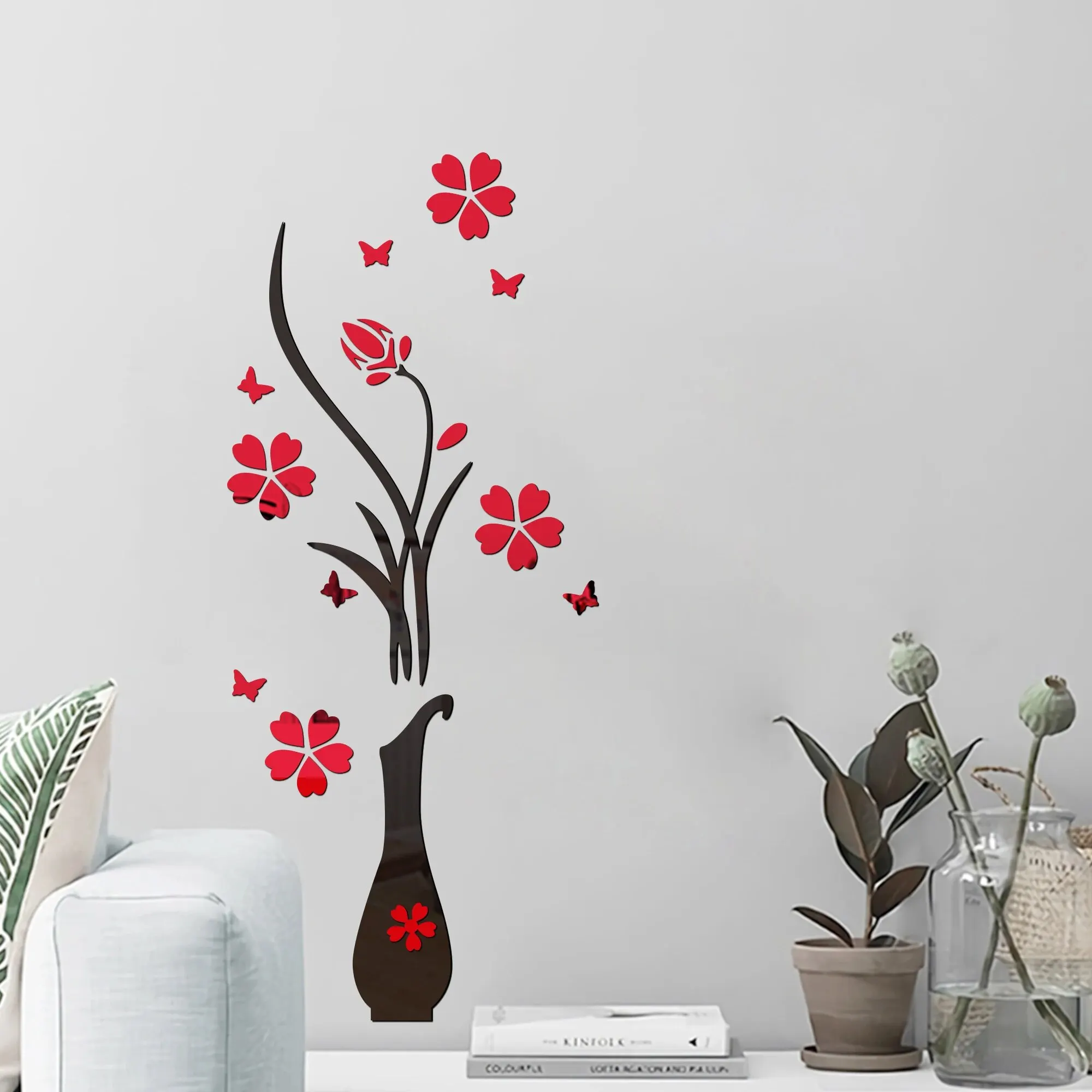 Wall Stickers Vase Plum Blossom 3D Crystal Stereoscopic Wall Sticker Living Room Background Wall Foyer Home Decoration