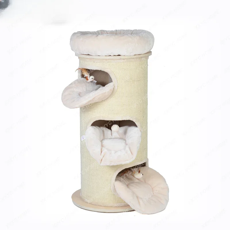 Large Solid Wood Sisal Barrel Climbing Frame Cat Nest Scratch Board Sisal Barrel Grinding Claw German Toy
