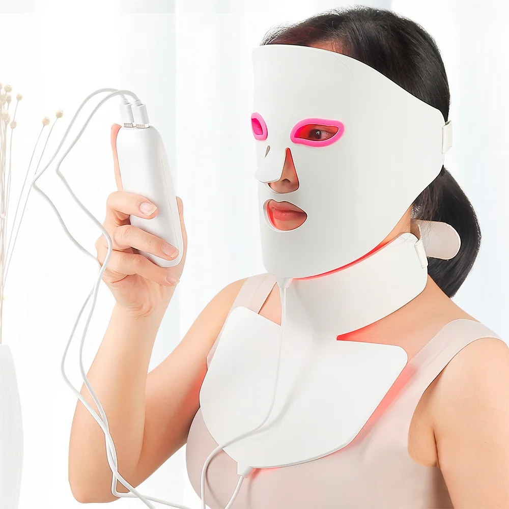 Face Mask Facial Neck Mask Neck Anti Wrinkle Mask Face Neck Silicone Mask 7 Colors Photon Facial Beauty Mask Skin Rejuvenation Anti-Wrinkle Ance Treatment Skin Care LED