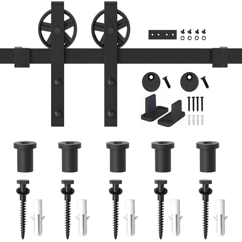 Kit Quincaillerie Pour Porte Coulissante Style Grange, Noir Mat, Acier Carbone