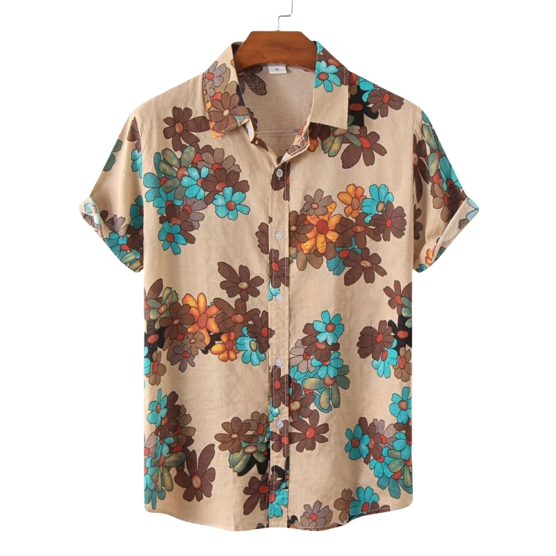 Hawaiian Short Sleeve Shirts Man Shirt Men Luxury Men's Cotton T-shirt Fashion Clothing Blouses Social T-shirts Free Shipping