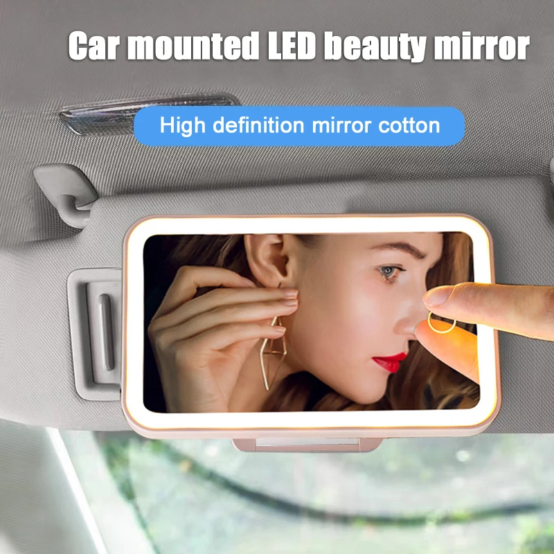 여성용 자동차 인테리어 거울, 선 바이저 플레이트, LED 메이크업 거울, 충전..