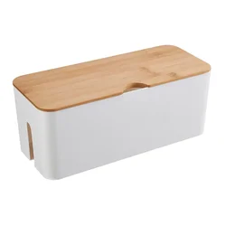 Wooden Cable Management and Storage Organizer Box (Wood white M)