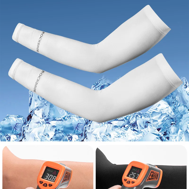 Sun Protection Arm Sleeves Arm Sleeves Cooling Arm Sleeves ROCKBROS Ice Fabric Arm Sleeve Running Arm Warmers UV Protect Basketball Sleeve Camping Cycling Cuff Summer Sports Safety Gear
