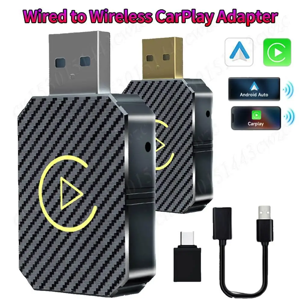 2 in 1 Wired to Wireless Carplay Android Auto Adapter Mini Box Car USB ...