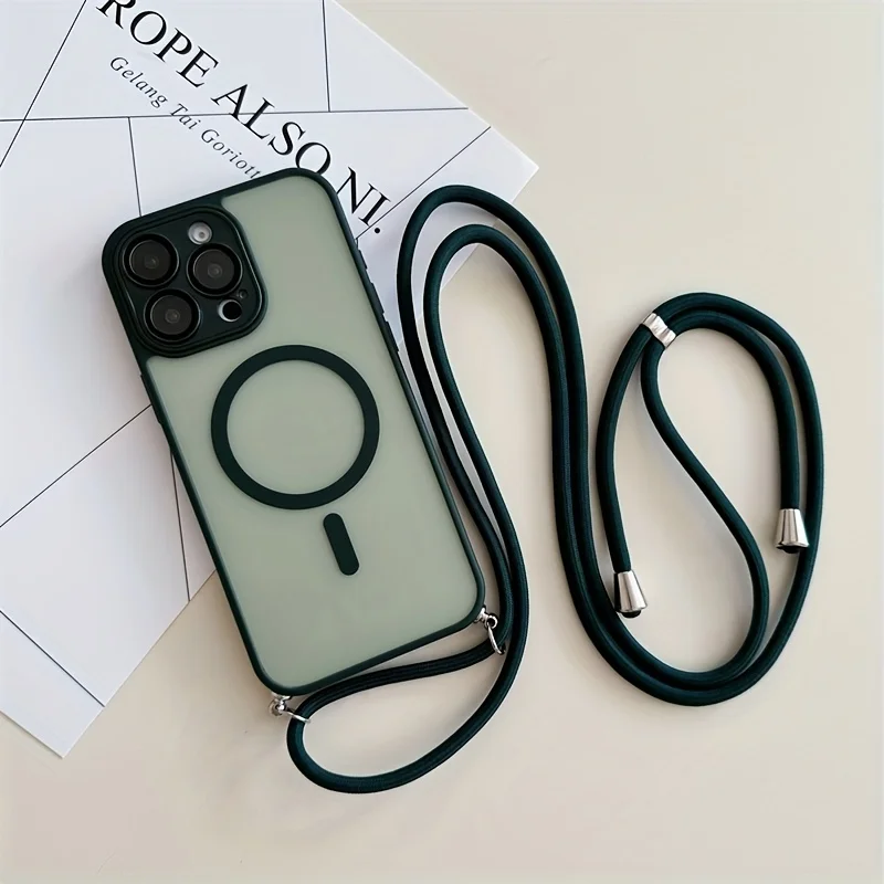 Magnetic Phone Case with Adjustable Crossbody Strap - Durable Hard Material