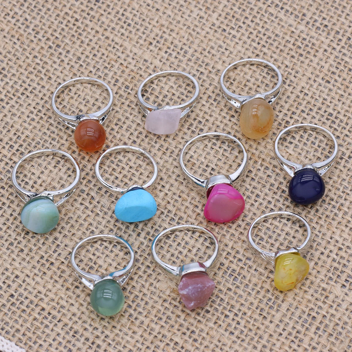 

Natural Stone Ring Mixed Styles Gemstone Engagement Wedding Flower Ring Daisy Rings Girls Original Festival Luxury Jewelry Gift