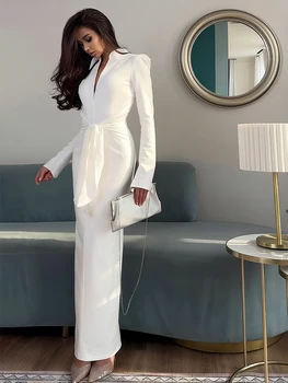 Robe sexy femme épaule rembourrée fente moulante élégante