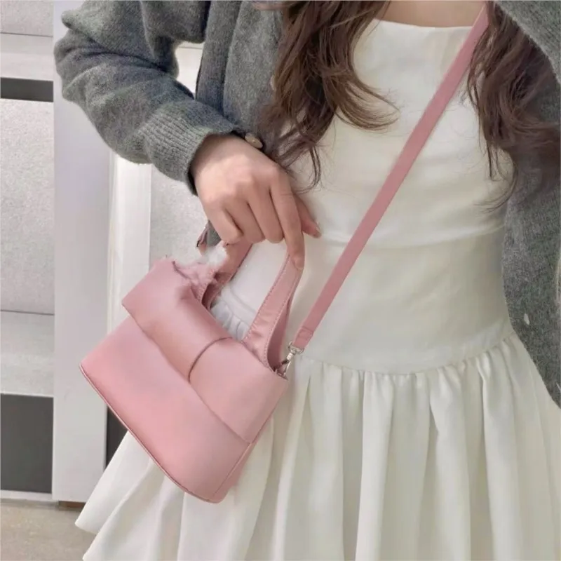 JIAERDI Sweet Cute Pink Hand Bag Wallet Women Fairycore Aesthetic Bow Satin Handbag Purse Girls Retro Shoulder Crossbody Bags