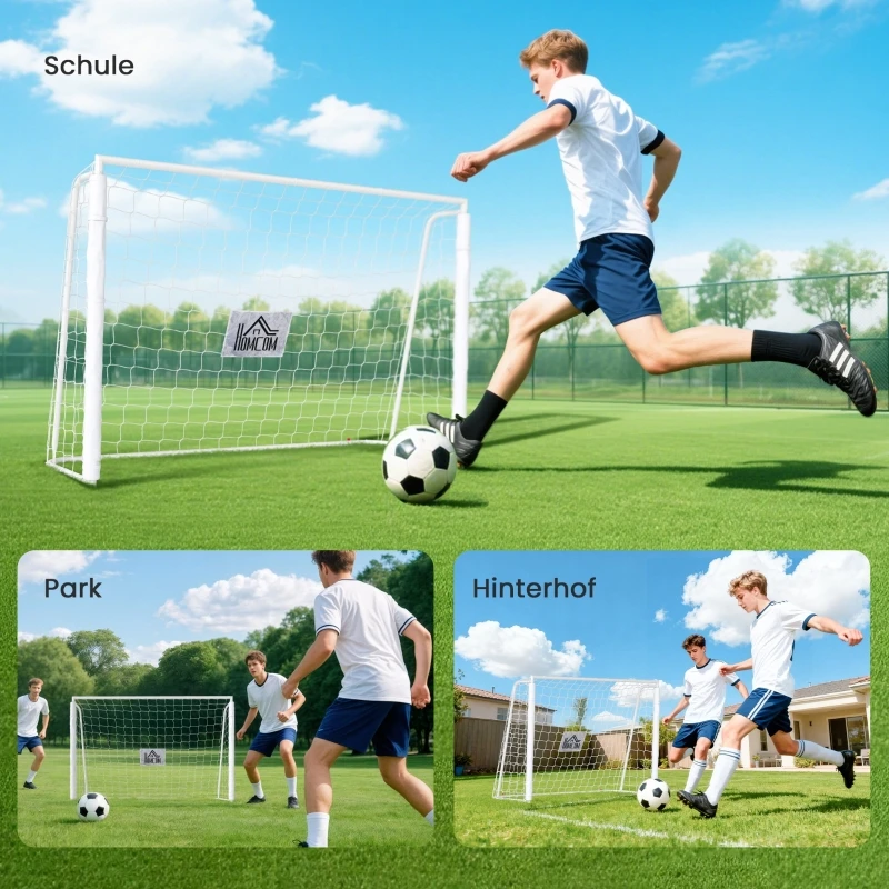 Kinder-Fußballtor, Ziemarkierung, Stoßfeste Hüllen, Garten, 186x123cm, Weiß – Detail 6