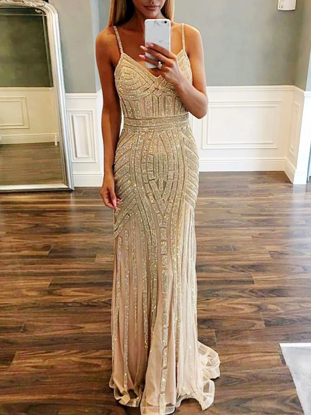 Sparkly Mermaid Evening Dresses Charming Party V-neck Dress For Bride Elegant With Spaghetti Straps Bridal Gown Vestido De Novia