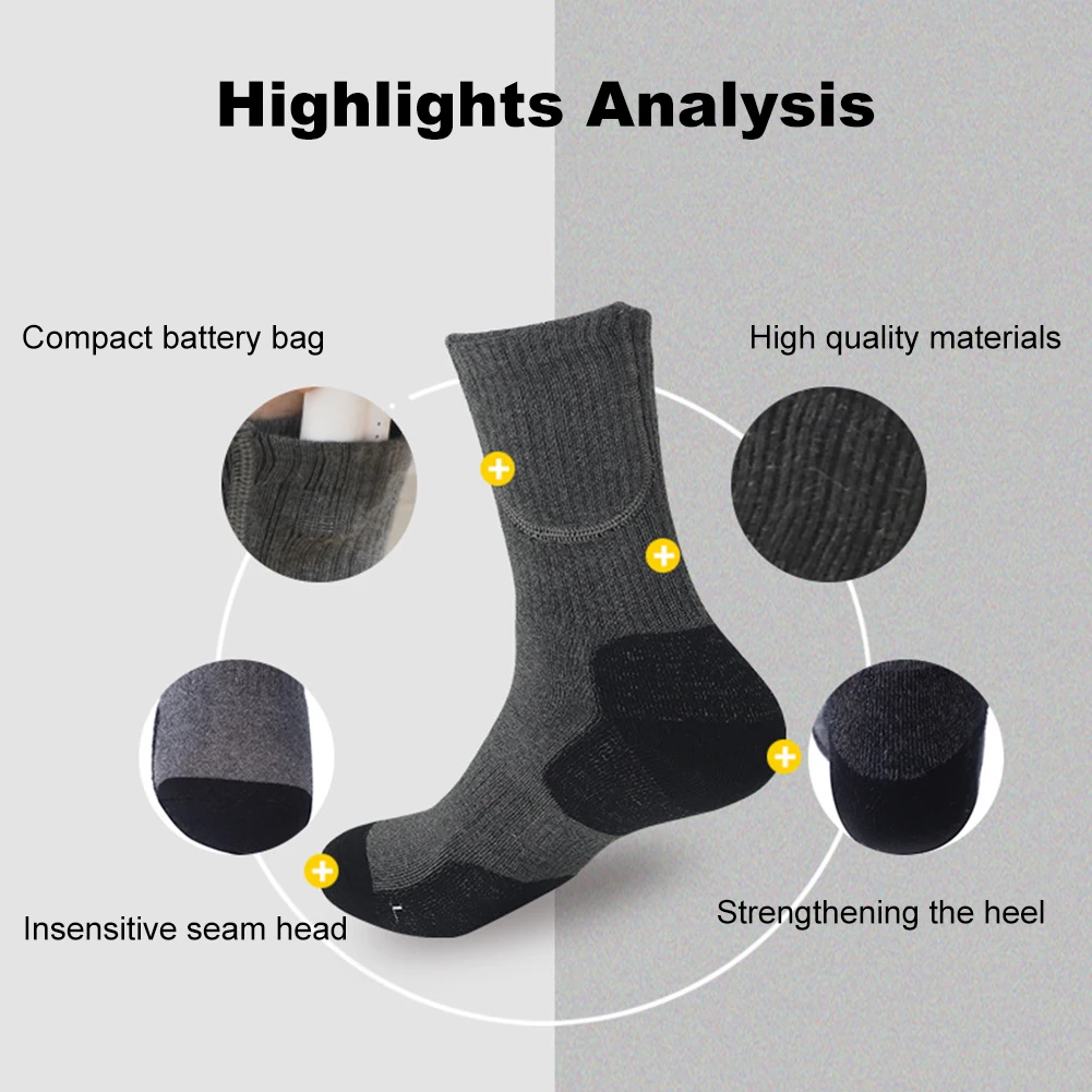 USB Electric Heated Skiing Socks Unisex Washable Thermal Insulated Socks Soft Thickened Heating Socks for Winter Outdoor Sports
