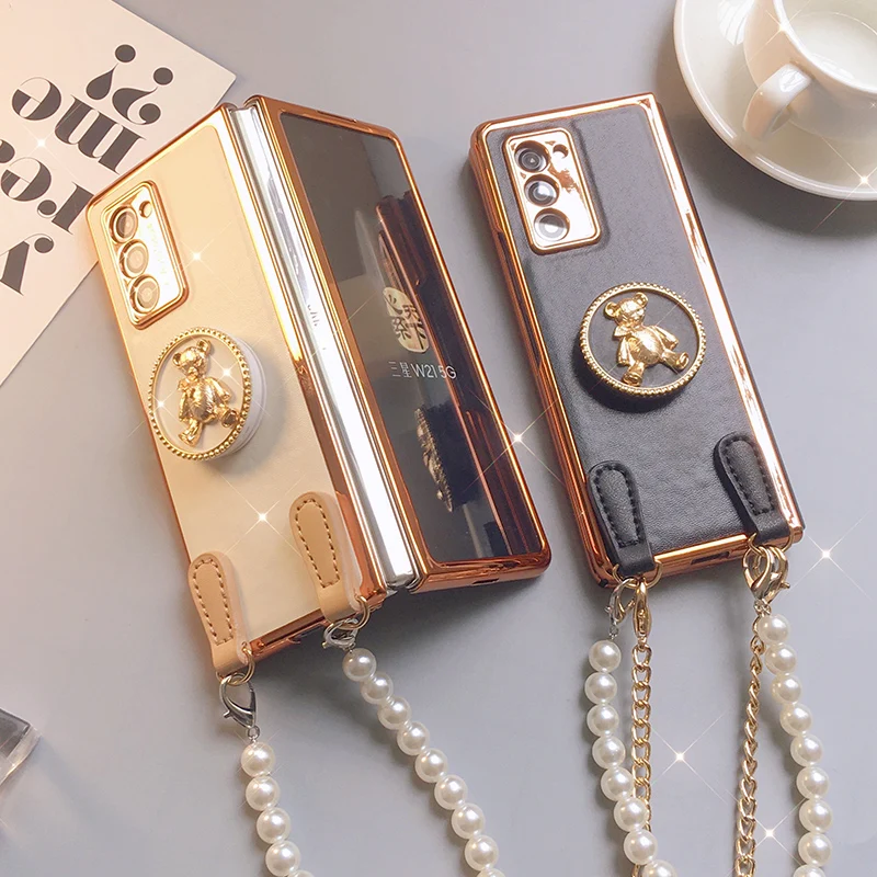 Fashion Bracelet Chain Bear Holder Phone case For Samsung Galaxy Z Fold 3 4  Cover - AliExpress