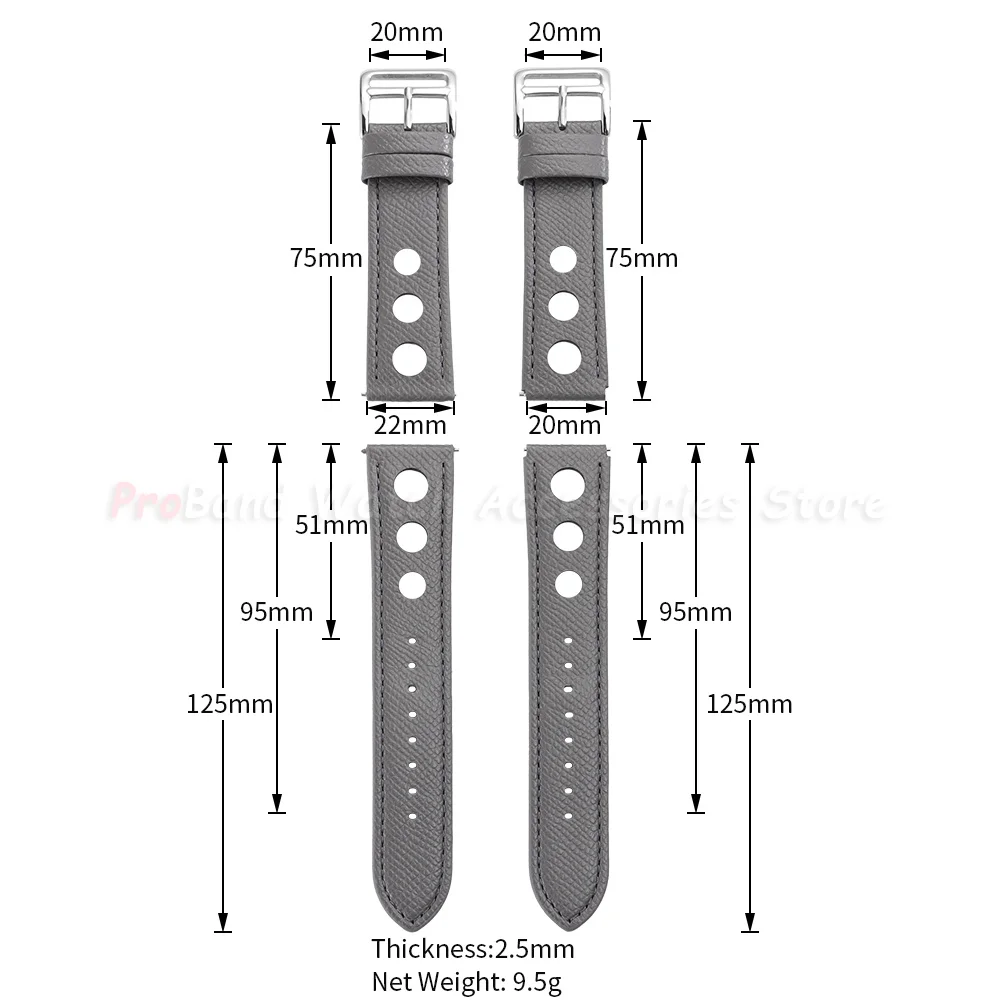 Breathable Leather Watch Strap with Stitching - Multiple Colors