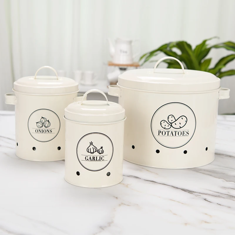 

Home Decoration Container Food Organizer Boxes Metal Box Jars Tin Box Home Potatoes Onions Garlic Storage Box Sets for Kitchen