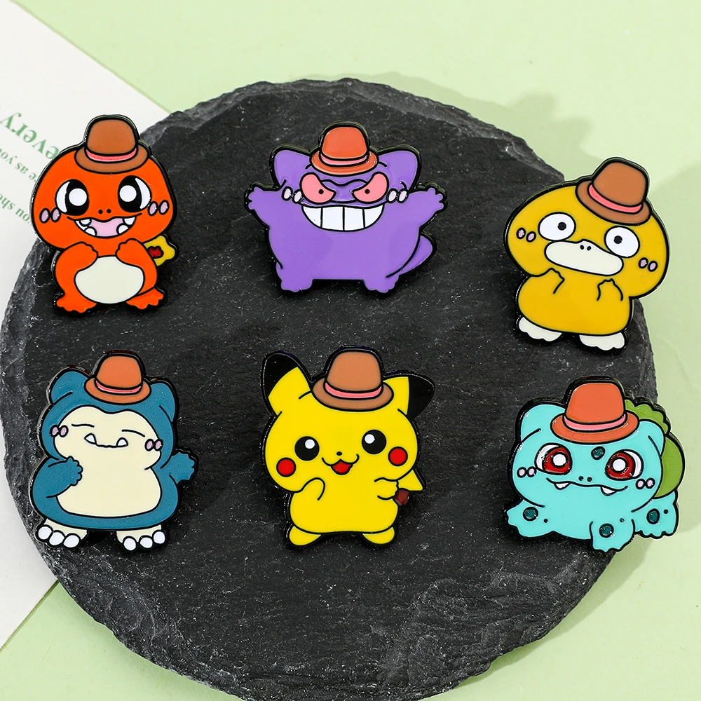 Charming Cartoon Animal Enamel Pin with Brown Hat - Fun Decorative Badge