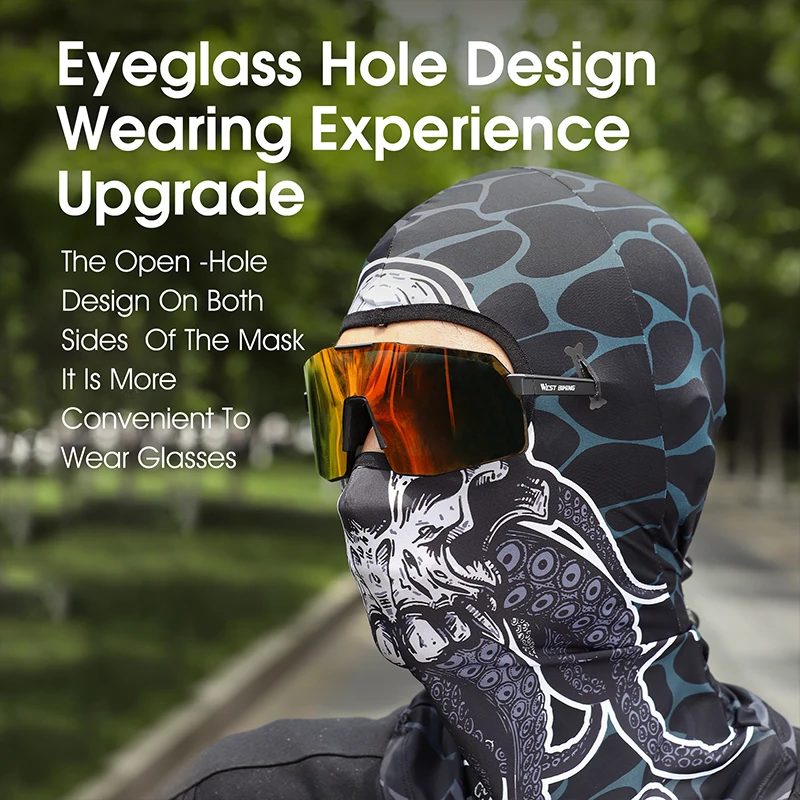 WEST BIKING 3D Skull Pattern Motorcycle Balaclava Summer UV Protection Cycing Caps For Men MTB Road Bike Full Face Ice Silk Mask 3
