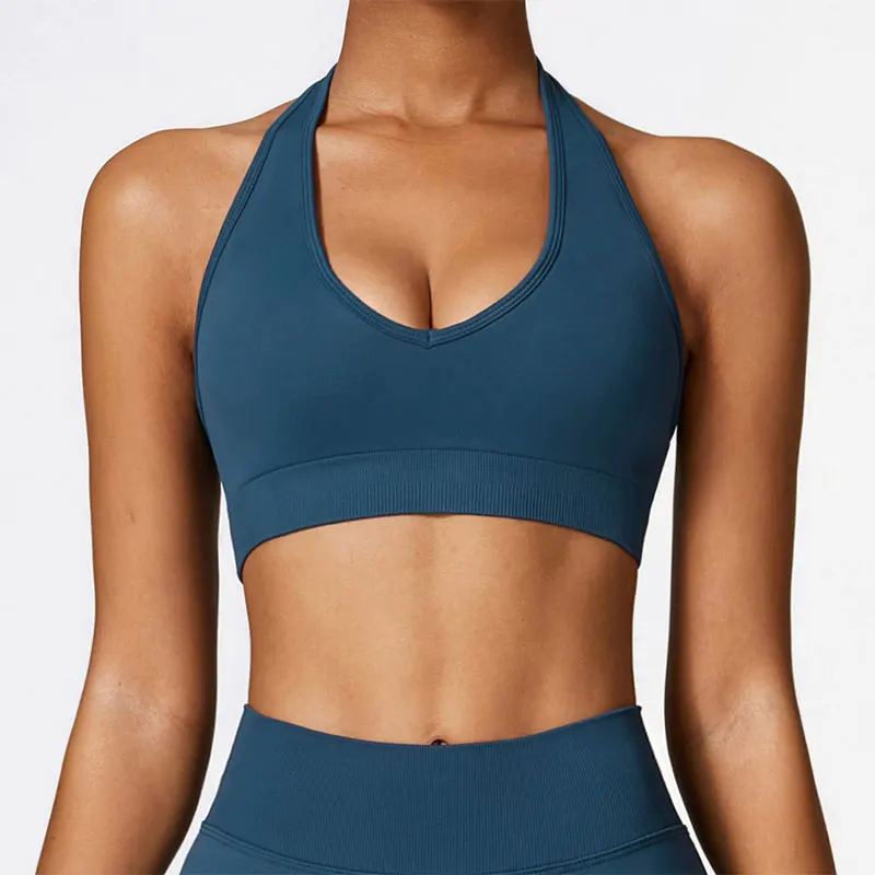 

New Women Sports Bras Tights Crop Top Yoga Vest Hanging Neck Shockproof Gym Push Up Fitness Workout Underwear Athletic Brassiere
