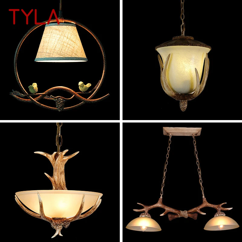 

TYLA Modern Antler Pendant Lamp LED Creative Retro Glass Chandelier Light Fixtures for Home Dining Room Aisle Homestay